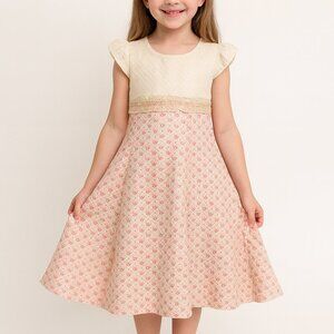 Lilax Girls Ivory & Pink Floral Party Dress | Size 7 (122 cm) | Special Occasion